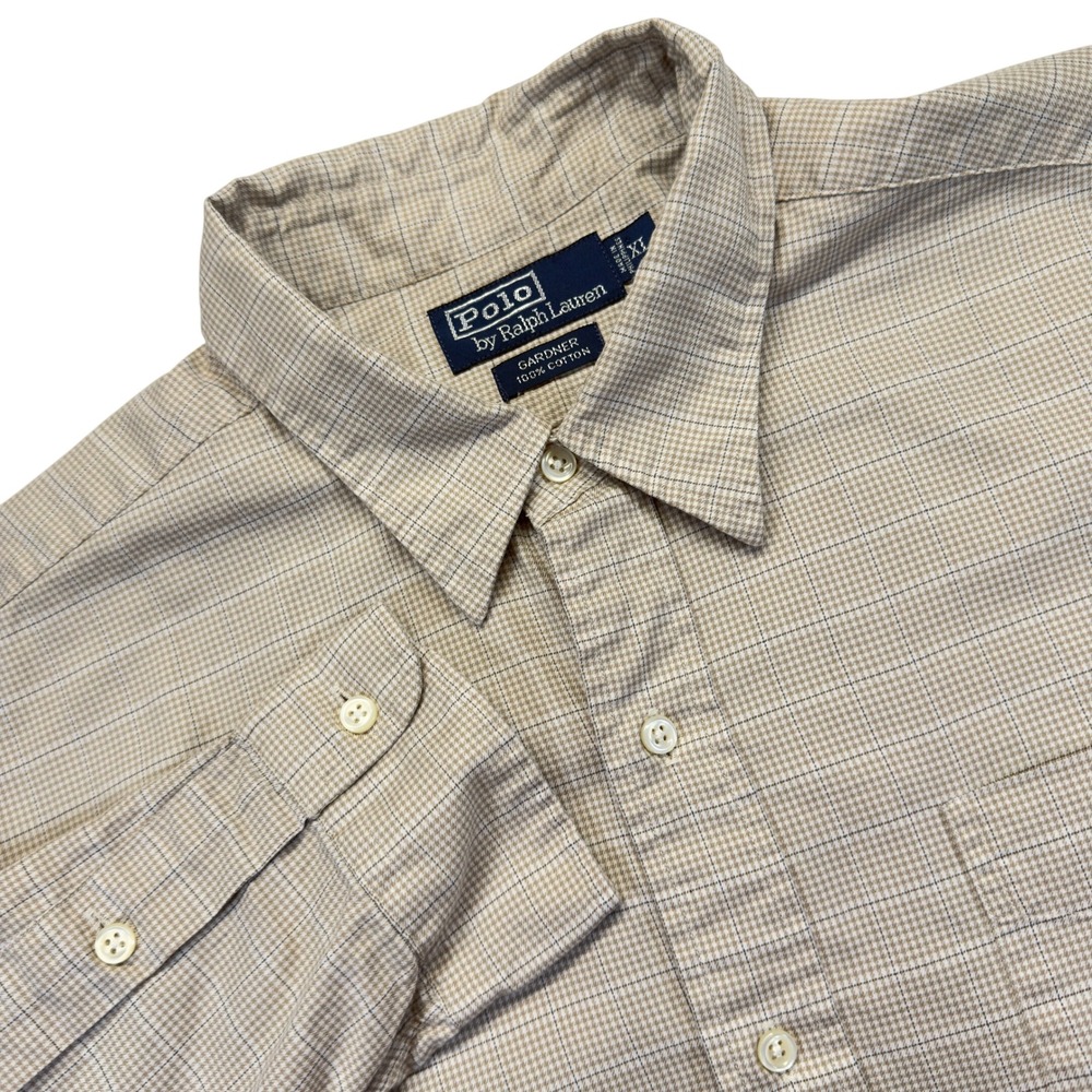 Polo Ralph Lauren Classic Fit Shirt Men XL Beige Check Button Down Cotton